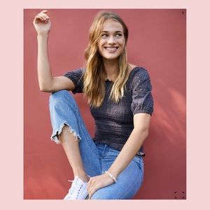 Eyelet Smocked Puff Sleeve Top